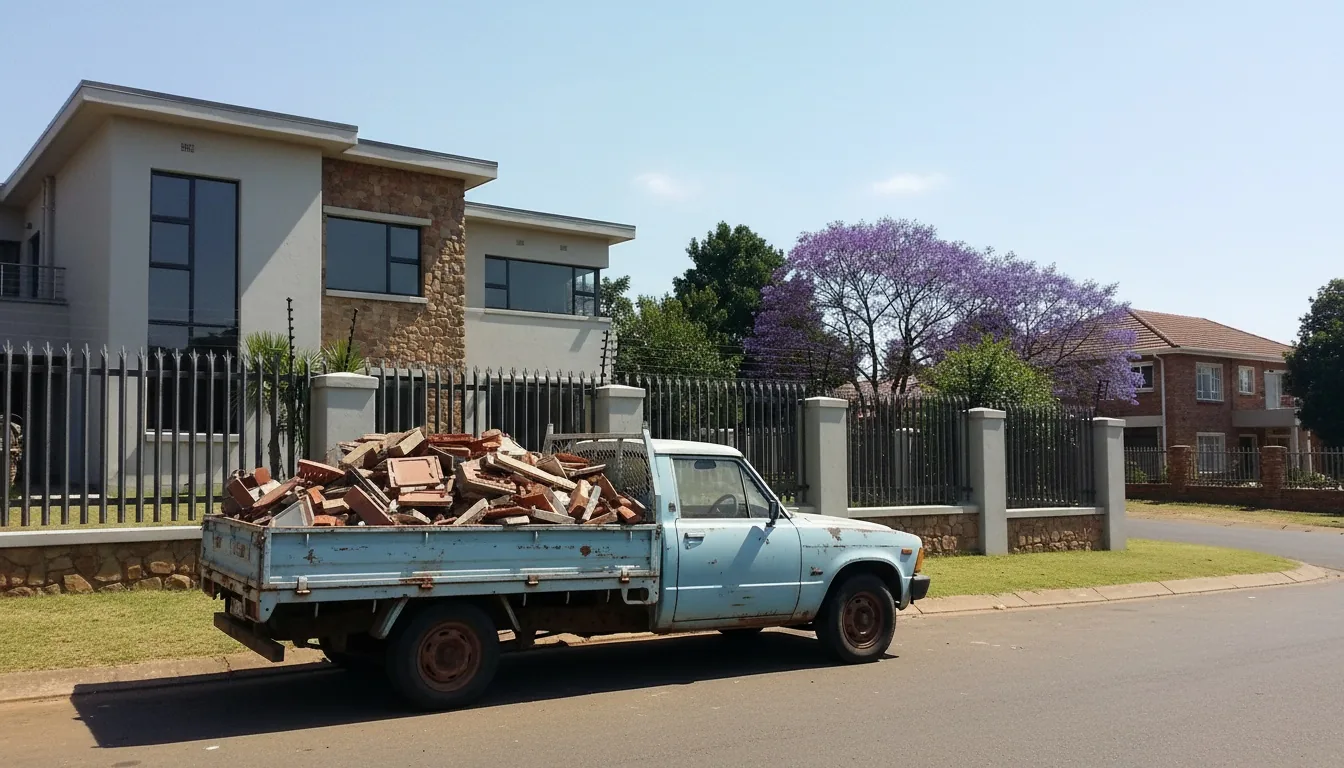 Renovation builders rubble loaded outside a Constantia Kloof estate home near Clearwater Mall, Roodepoort