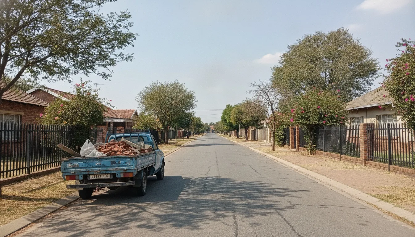 Bakkie loaded with builders rubble outside a Florida home near Florida Lake, Roodepoort